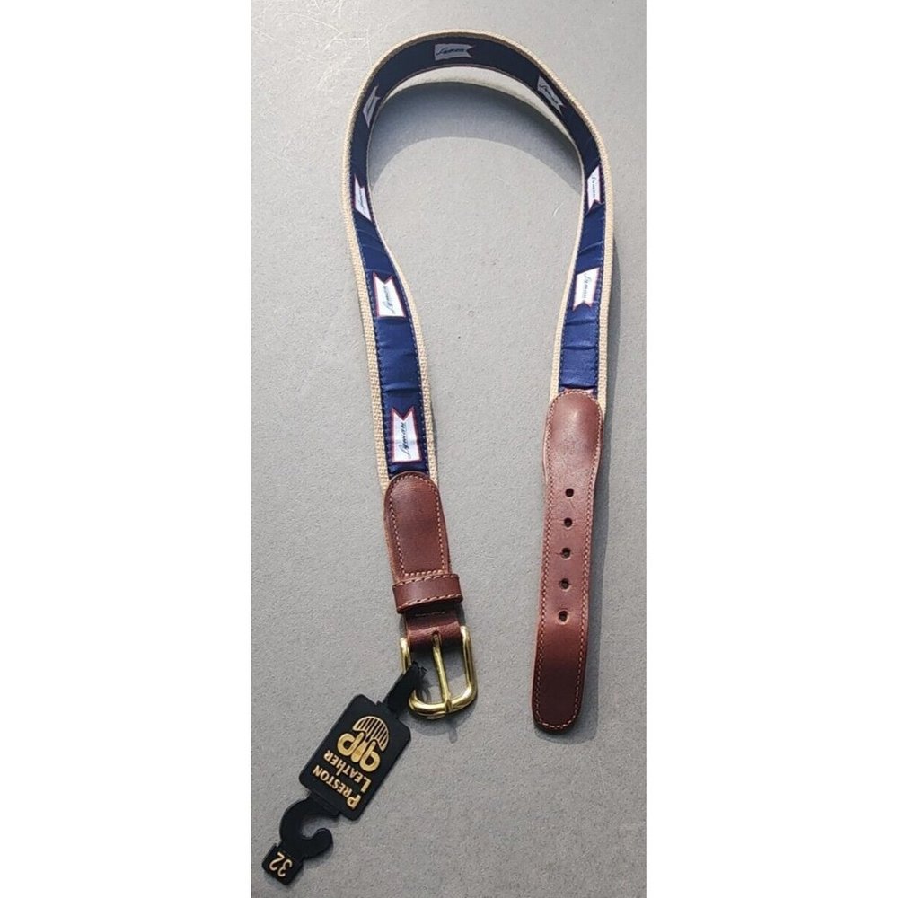 Nautical Belt Ribbon Leather Brass Buckle Preppy Nautical Size 32 Lyman Life